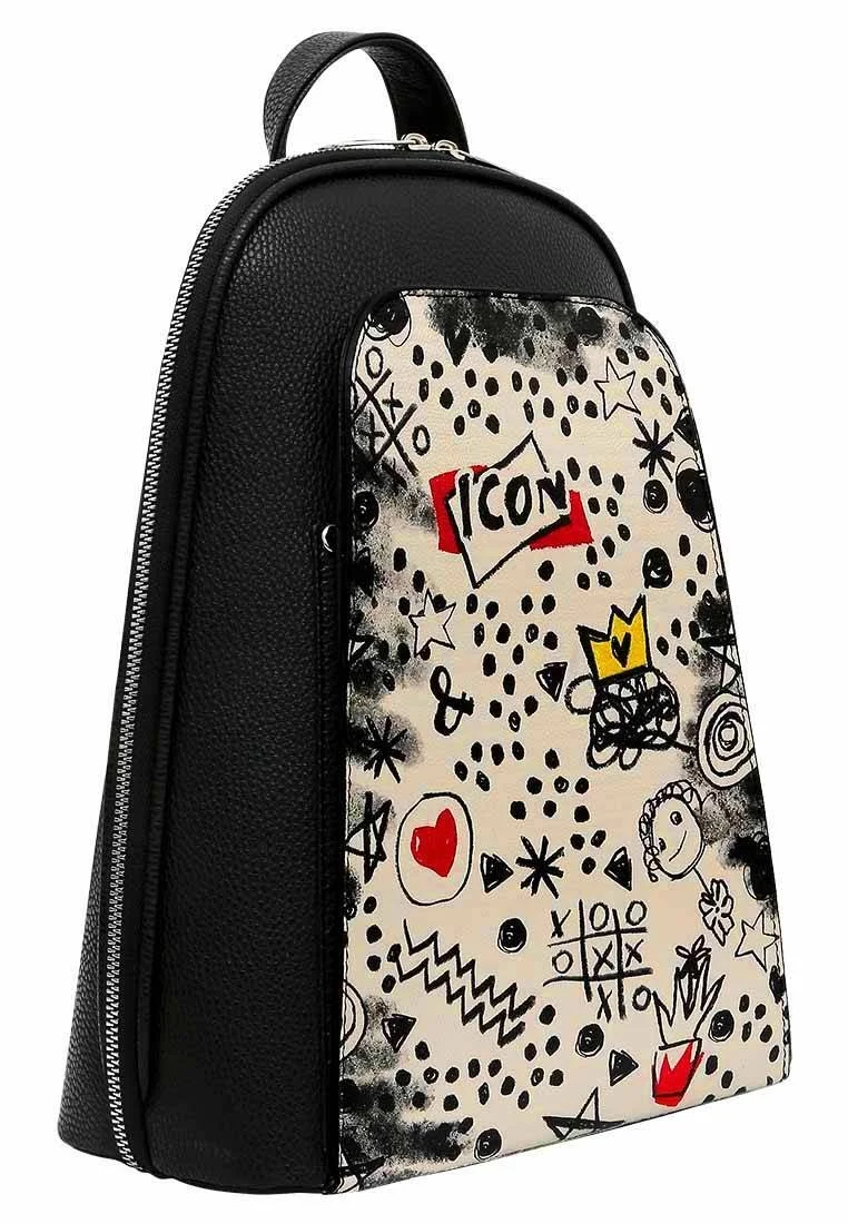 Women Vegan Leather Black Backpack - Icon Design