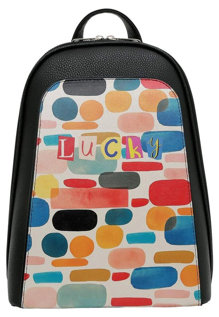 Women Vegan Leather Black Backpack - Abstract Design