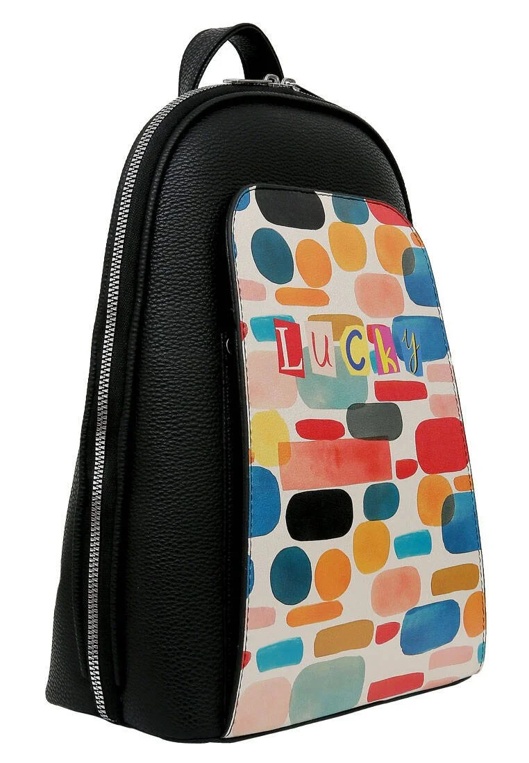 Women Vegan Leather Black Backpack - Abstract Design