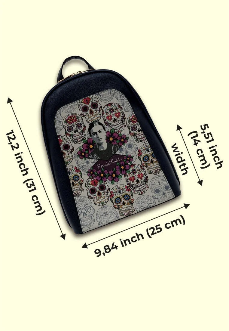 Women Vegan Leather Black Backpack - FKL Frida Kahlo Remembrance OF Frida Design
