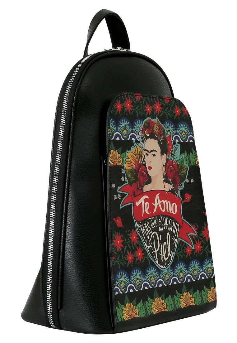 Women Vegan Leather Black Backpack - FKL Frida Kahlo Te Amo Design