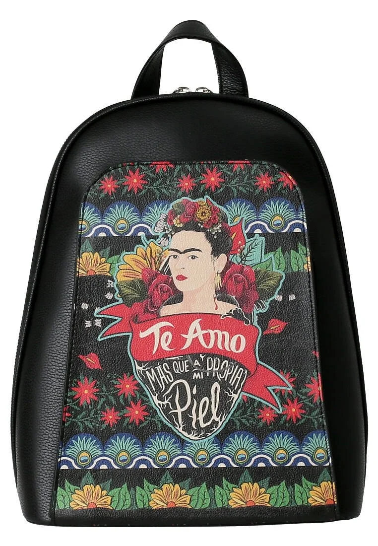 Women Vegan Leather Black Backpack - FKL Frida Kahlo Te Amo Design