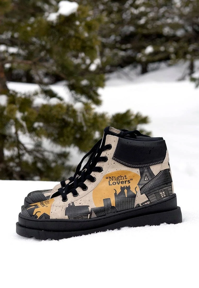 Women Vegan Leather Black Boots - Night Lovers Design
