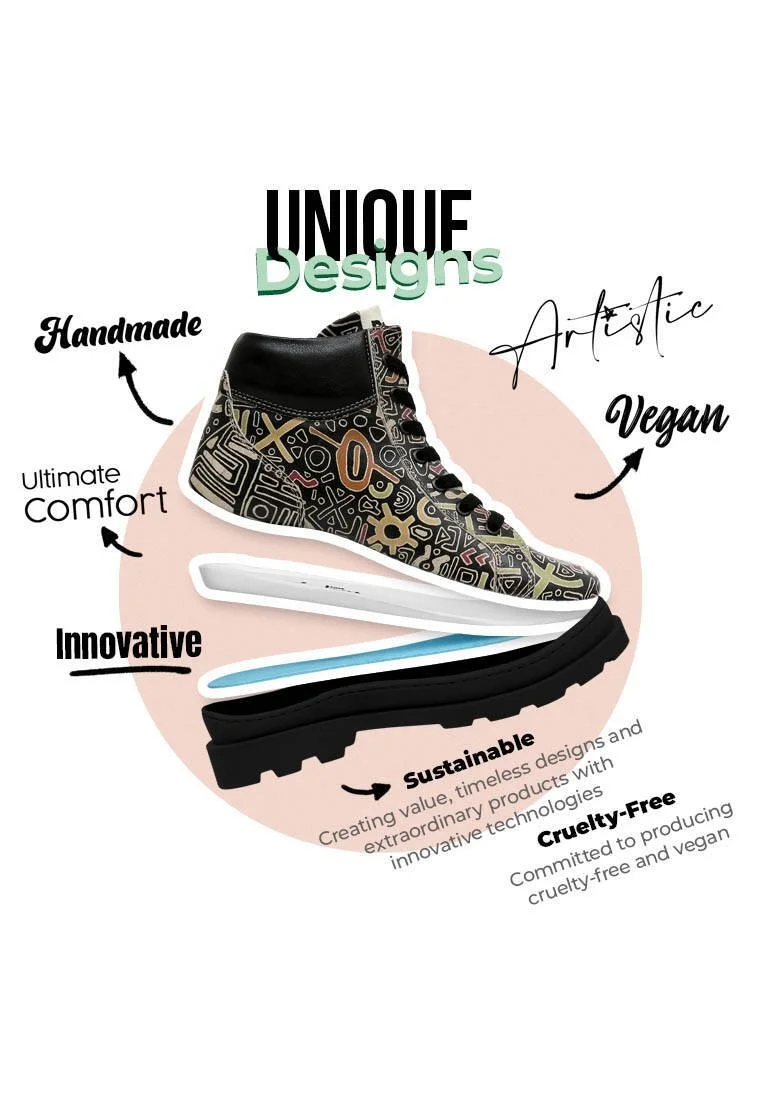 Women Vegan Leather Black Ankle Boots - Good Fortune Black Design