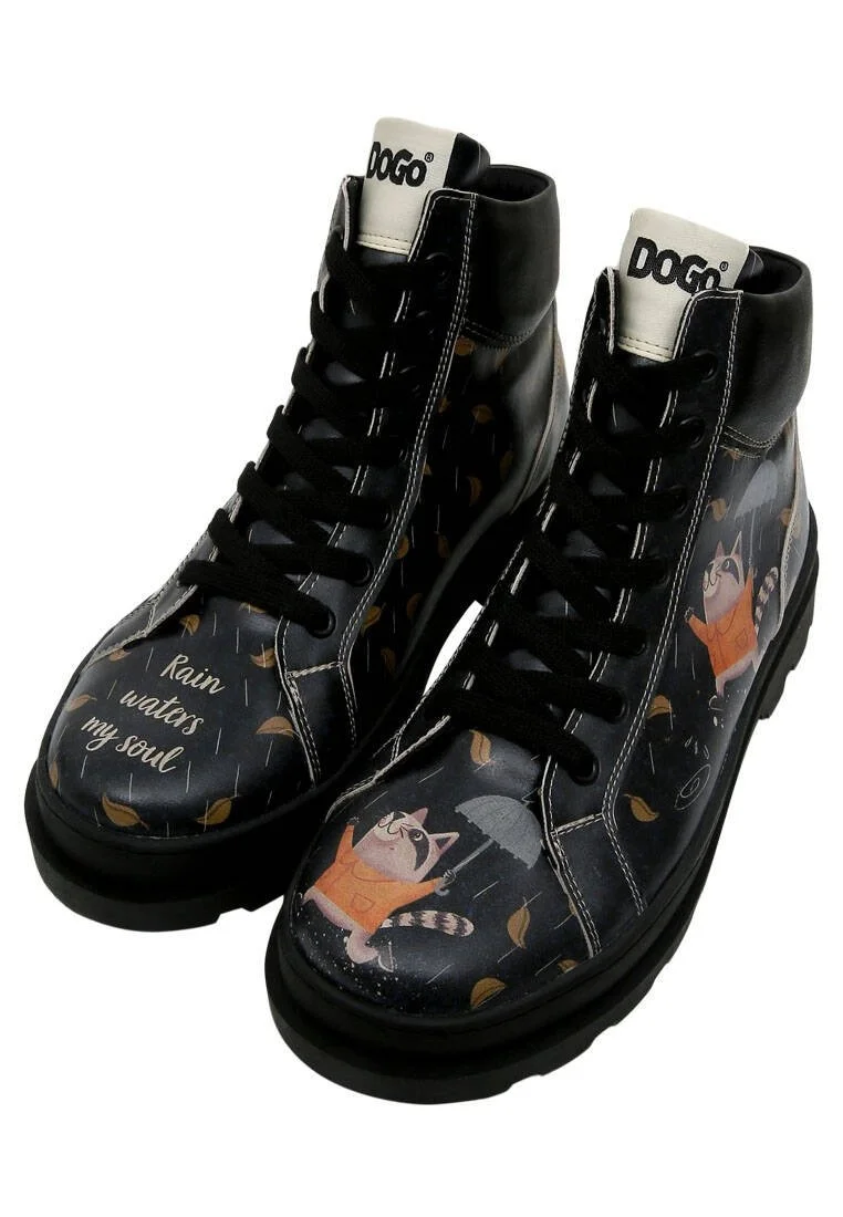 Women Vegan Leather Black Ankle Boots - Rain Waters My Soul Design