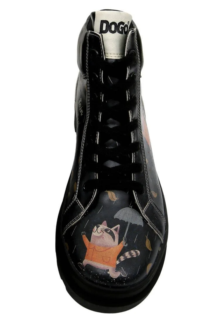 Women Vegan Leather Black Ankle Boots - Rain Waters My Soul Design