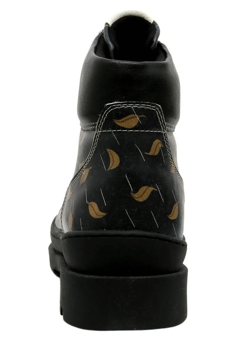 Women Vegan Leather Black Ankle Boots - Rain Waters My Soul Design