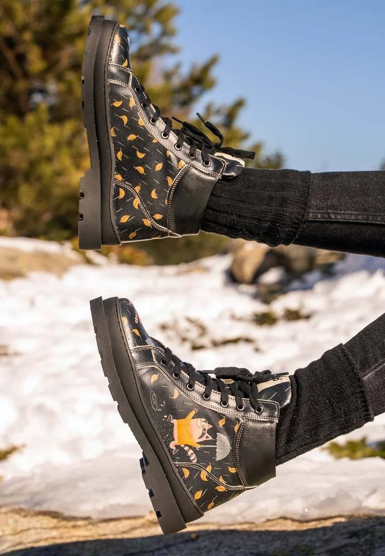 Women Vegan Leather Black Ankle Boots - Rain Waters My Soul Design