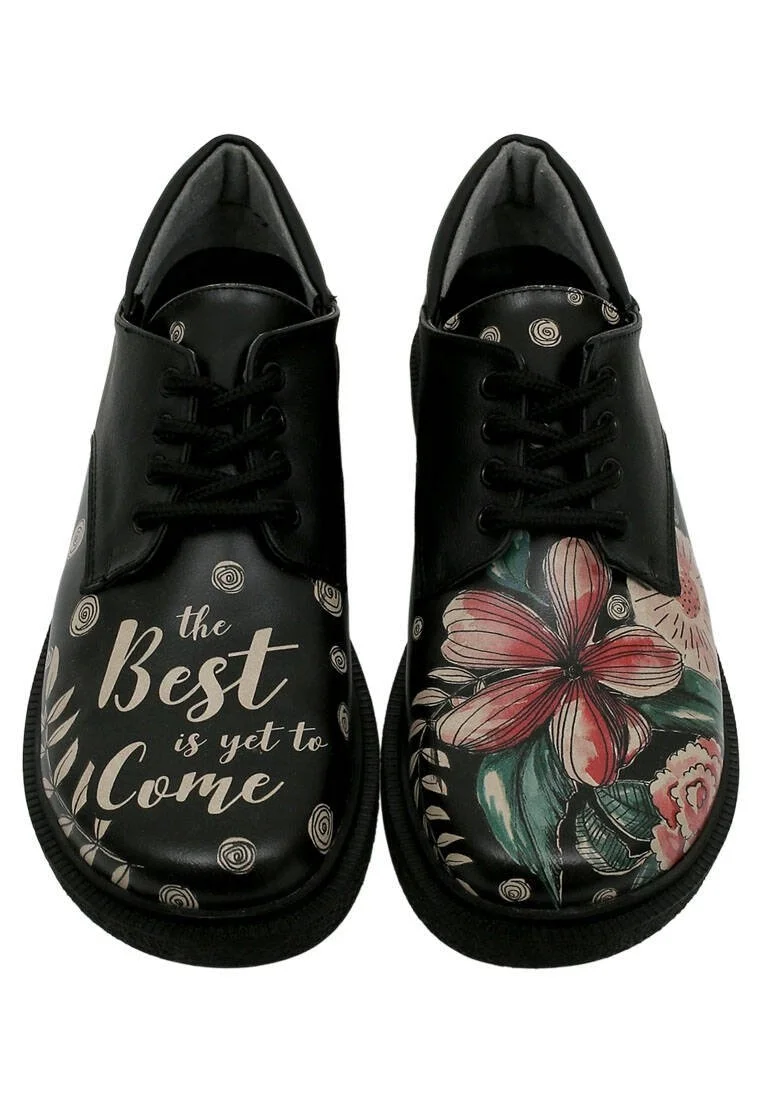 Women Vegan Leather Black Casual Shoes - The Best is Yet to Come Design