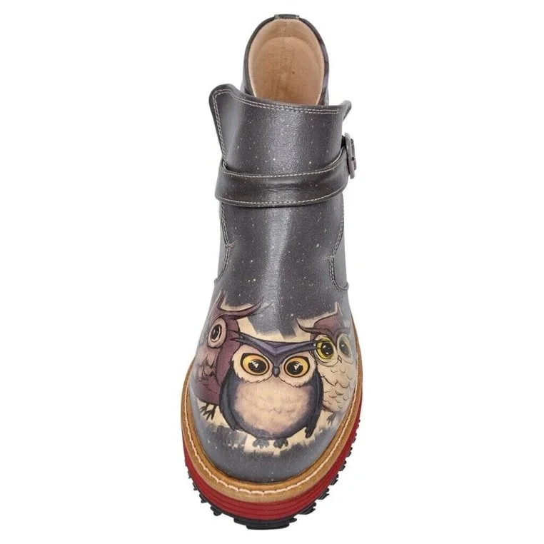 Women Vegan Leather Black Chelsea Boot - Owls Family Design