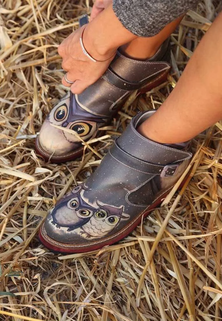 Women Vegan Leather Black Chelsea Boot - Owls Family Design
