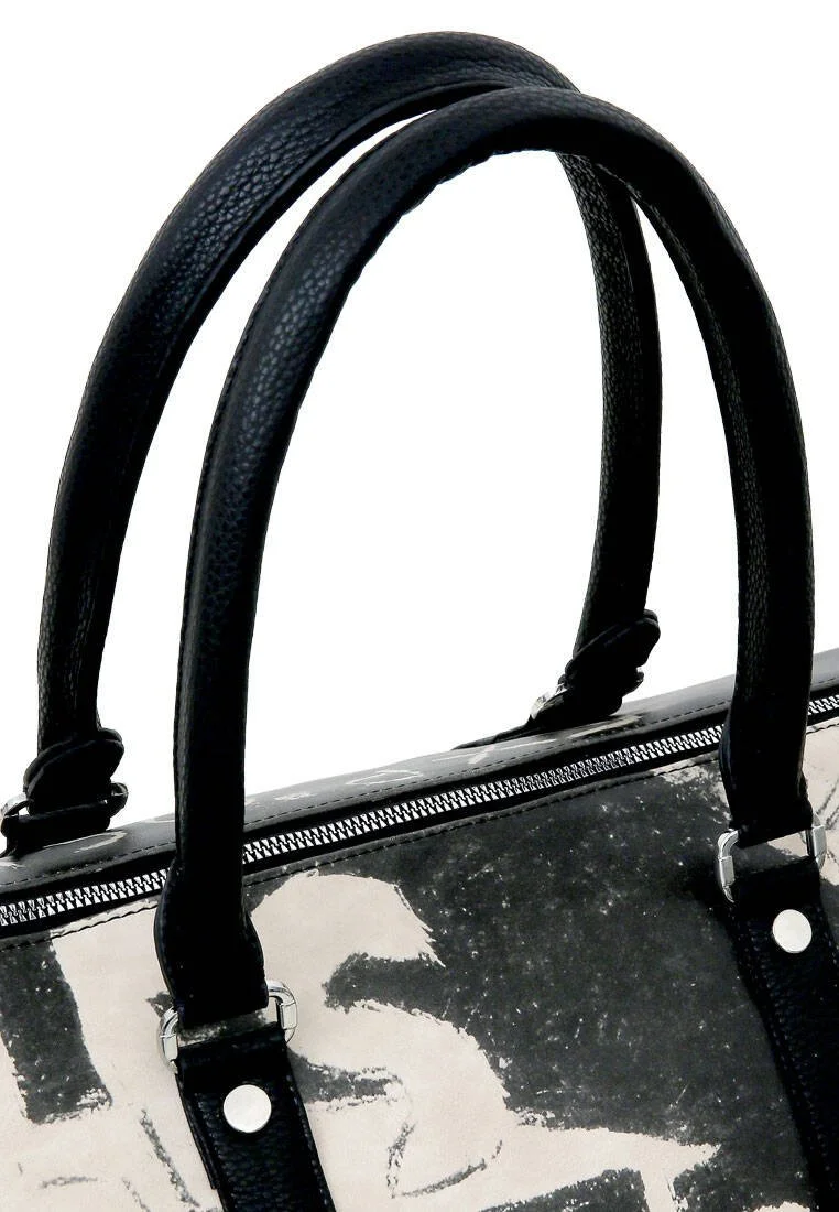 Women Vegan Leather Black Duffle Bag - Les Peintres Design Women Vegan Leather Black Duffle Bag - Les Peintres Design