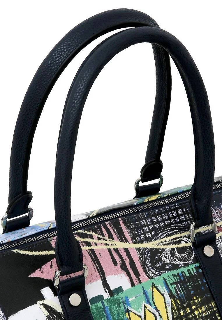 Women Vegan Leather Black Duffle Bag - I Need Art Design Women Vegan Leather Black Duffle Bag - I Need Art Design