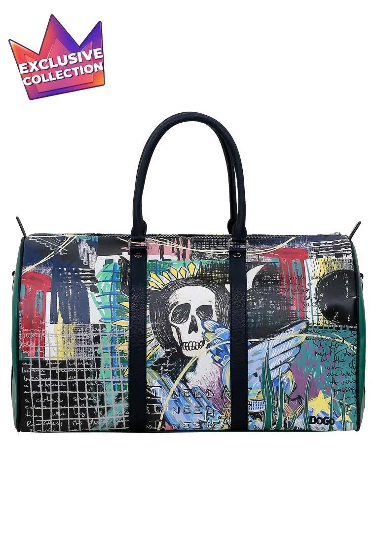 Dogo - Women Vegan Leather Black Duffle Bag - I Need Art Design