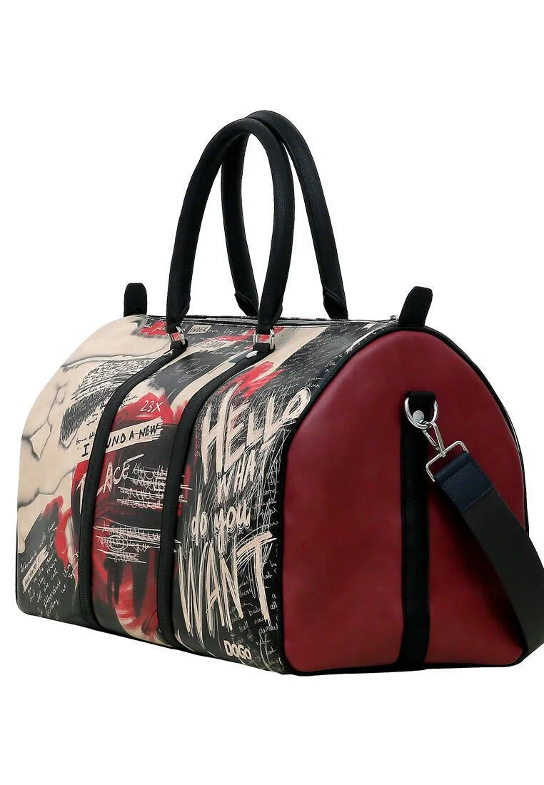 Dogo - Women Vegan Leather Black Duffle Bag - What Do You Want Art Design (1)