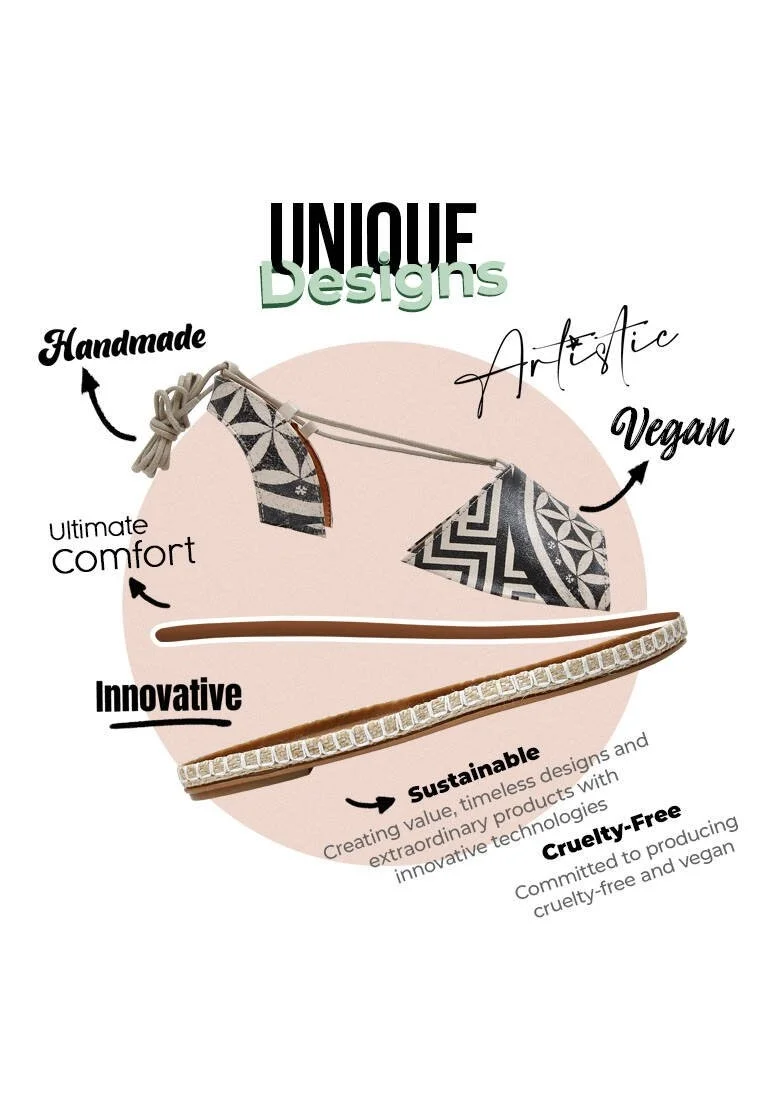 Women Vegan Leather Black Lace Up Sandals - Mosaics Design