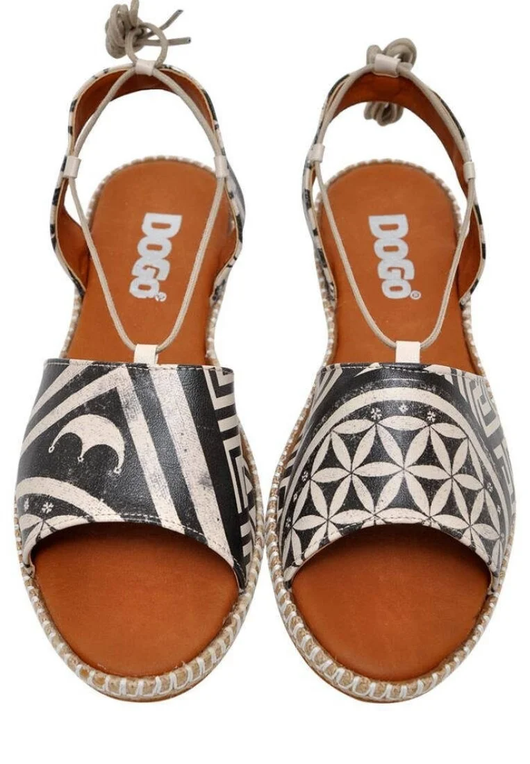 Women Vegan Leather Black Lace Up Sandals - Mosaics Design