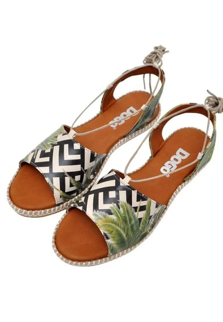 Women Vegan Leather Black Lace Up Sandals - Palm Fiction Design