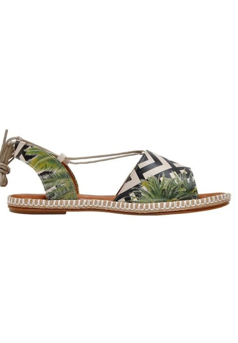 Women Vegan Leather Black Lace Up Sandals - Palm Fiction Design