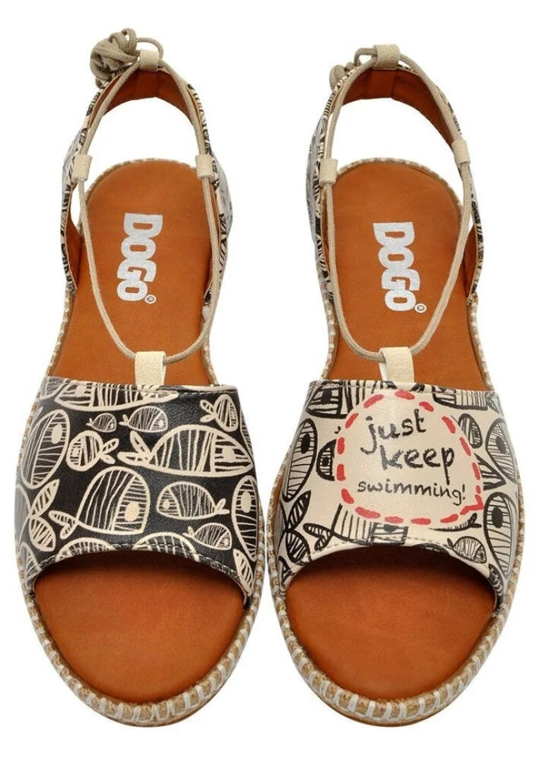 Women Vegan Leather Black Lace Up Sandals - Just Keep Swimming Design