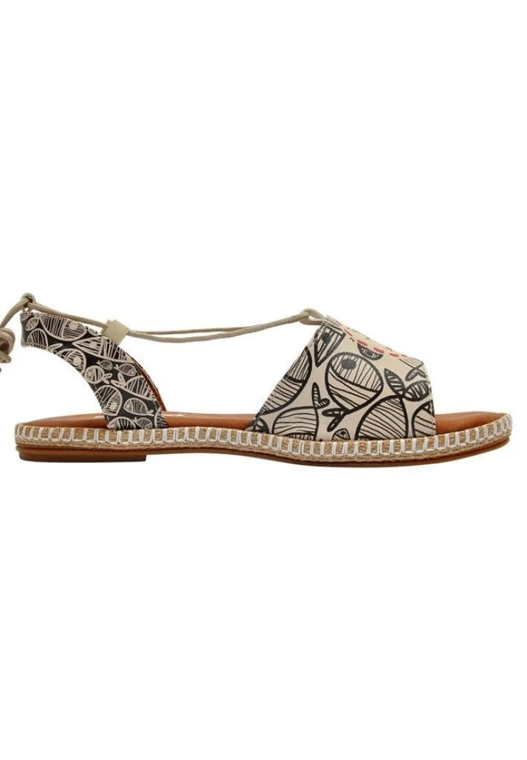 Women Vegan Leather Black Lace Up Sandals - Just Keep Swimming Design