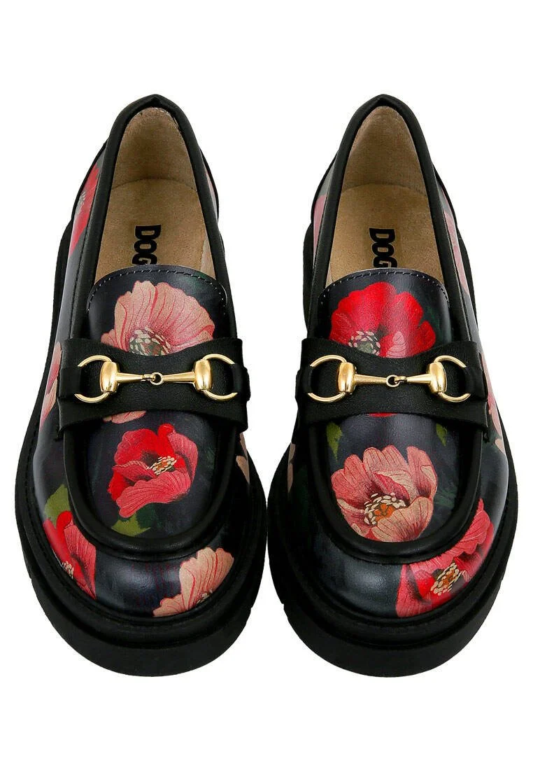 Women Vegan Leather Black Loafers - Poppy Design