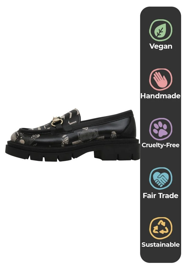 Women Vegan Leather Black Loafers - Supper BlackWhite Design