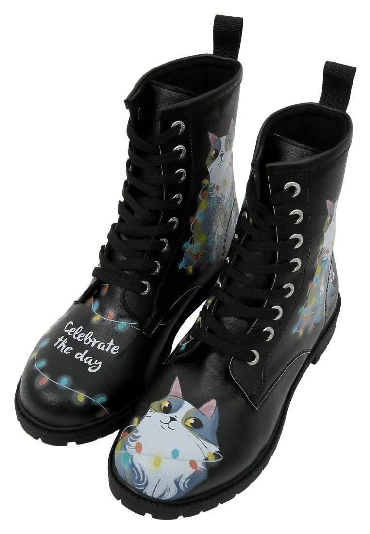 Women Vegan Leather Black Long Boots - Celebrate the Day Design