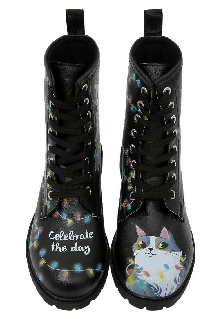 Women Vegan Leather Black Long Boots - Celebrate the Day Design