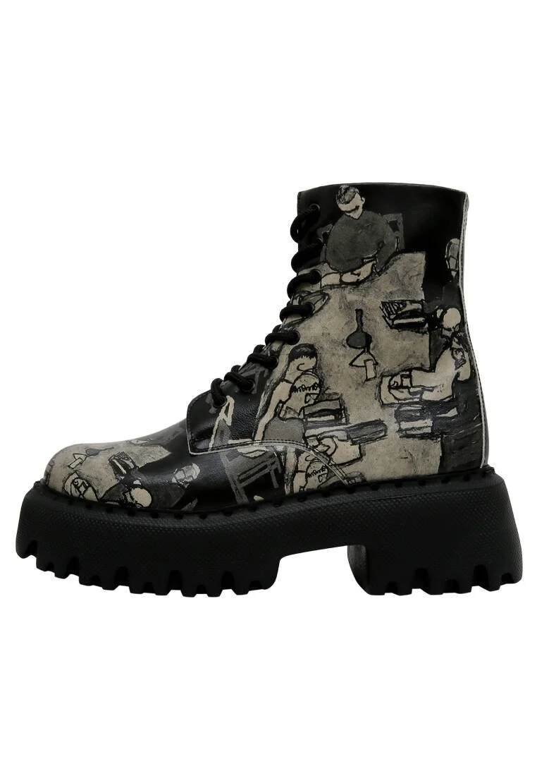 Women Vegan Leather Black Long Boots - Supper Black White Design