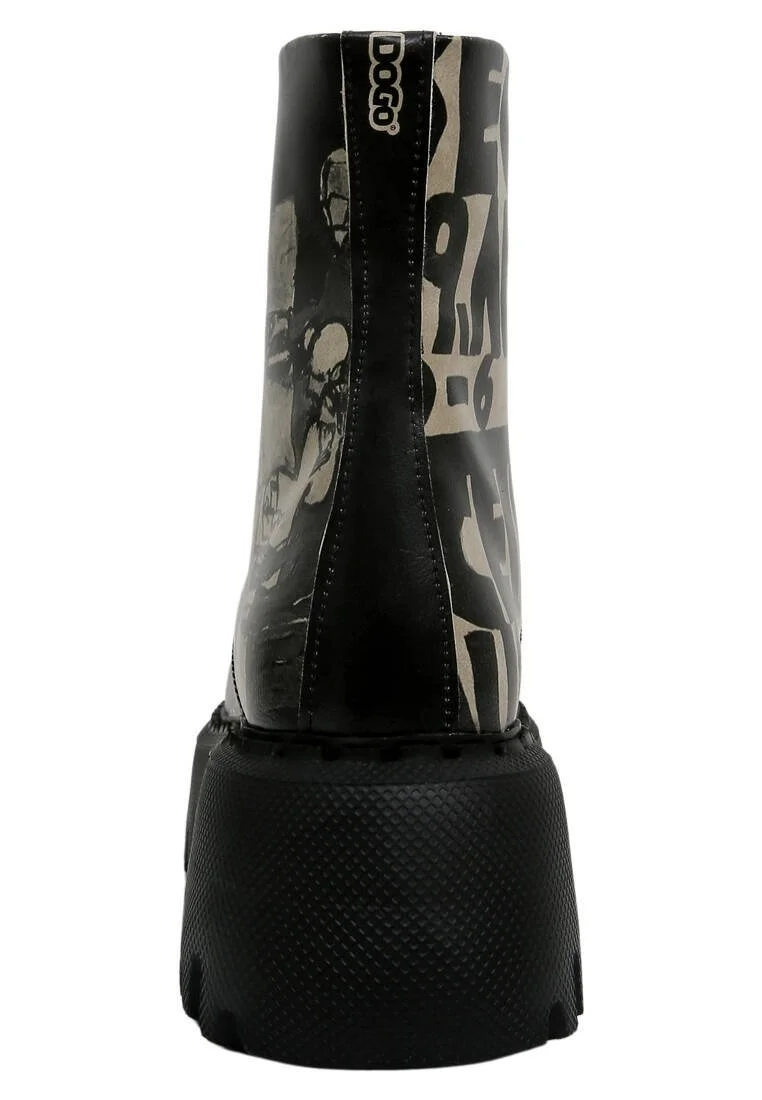 Women Vegan Leather Black Long Boots - Supper Black White Design