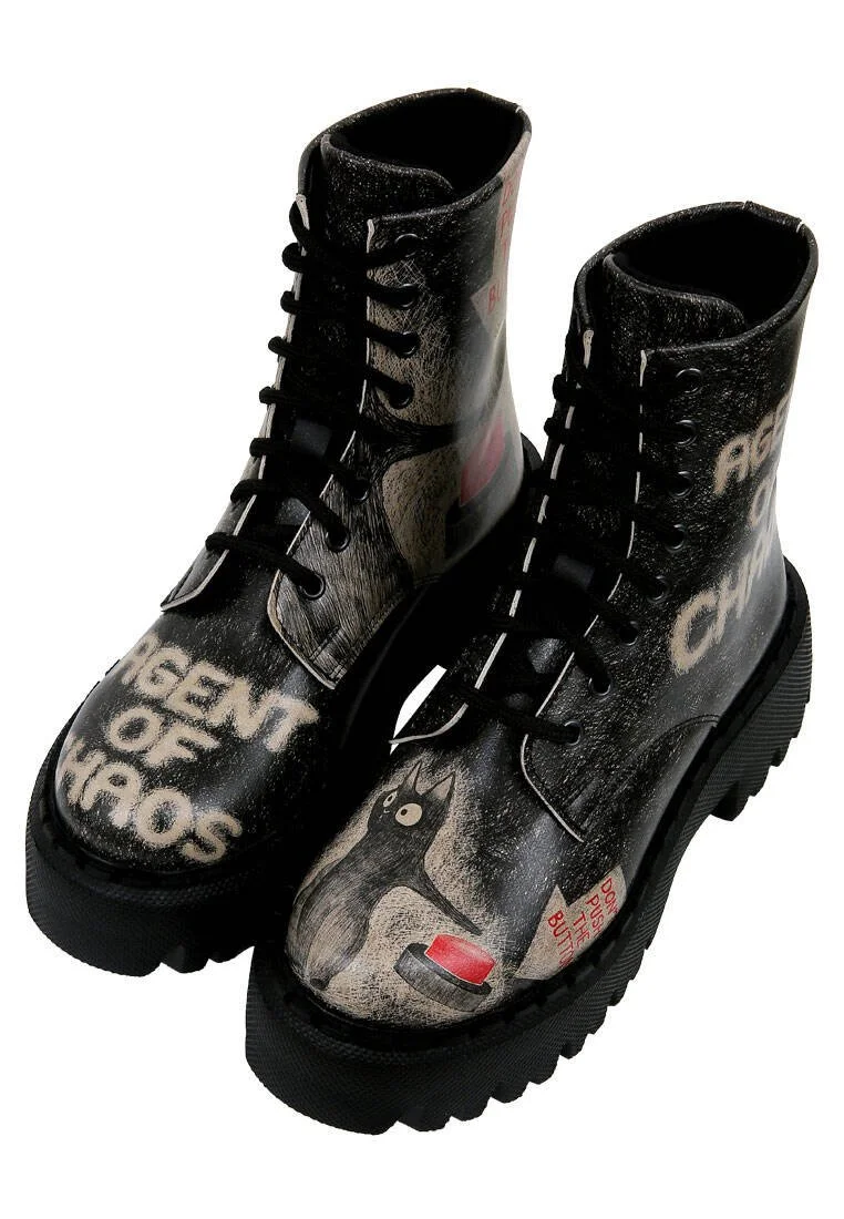 Women Vegan Leather Black Long Boots - Agent of Chaos Design