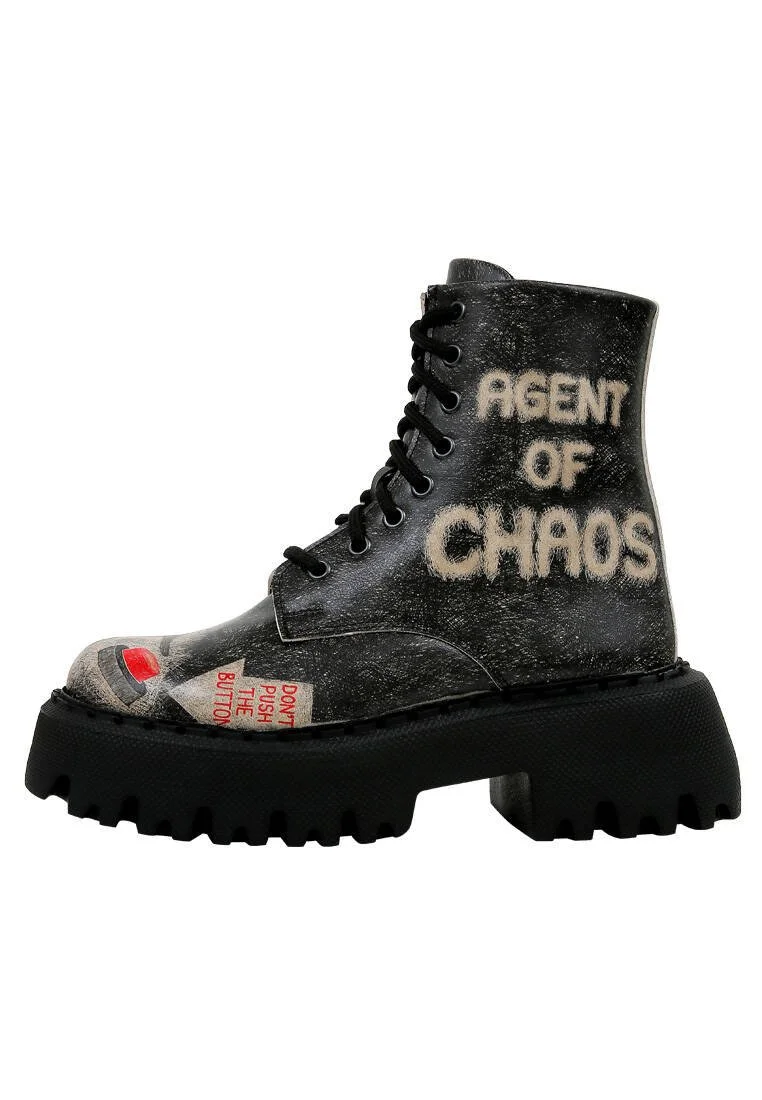 Women Vegan Leather Black Long Boots - Agent of Chaos Design