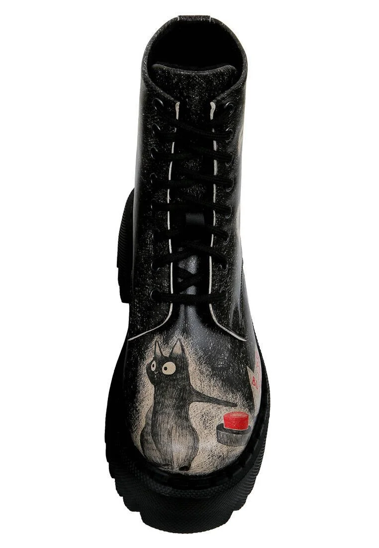 Women Vegan Leather Black Long Boots - Agent of Chaos Design