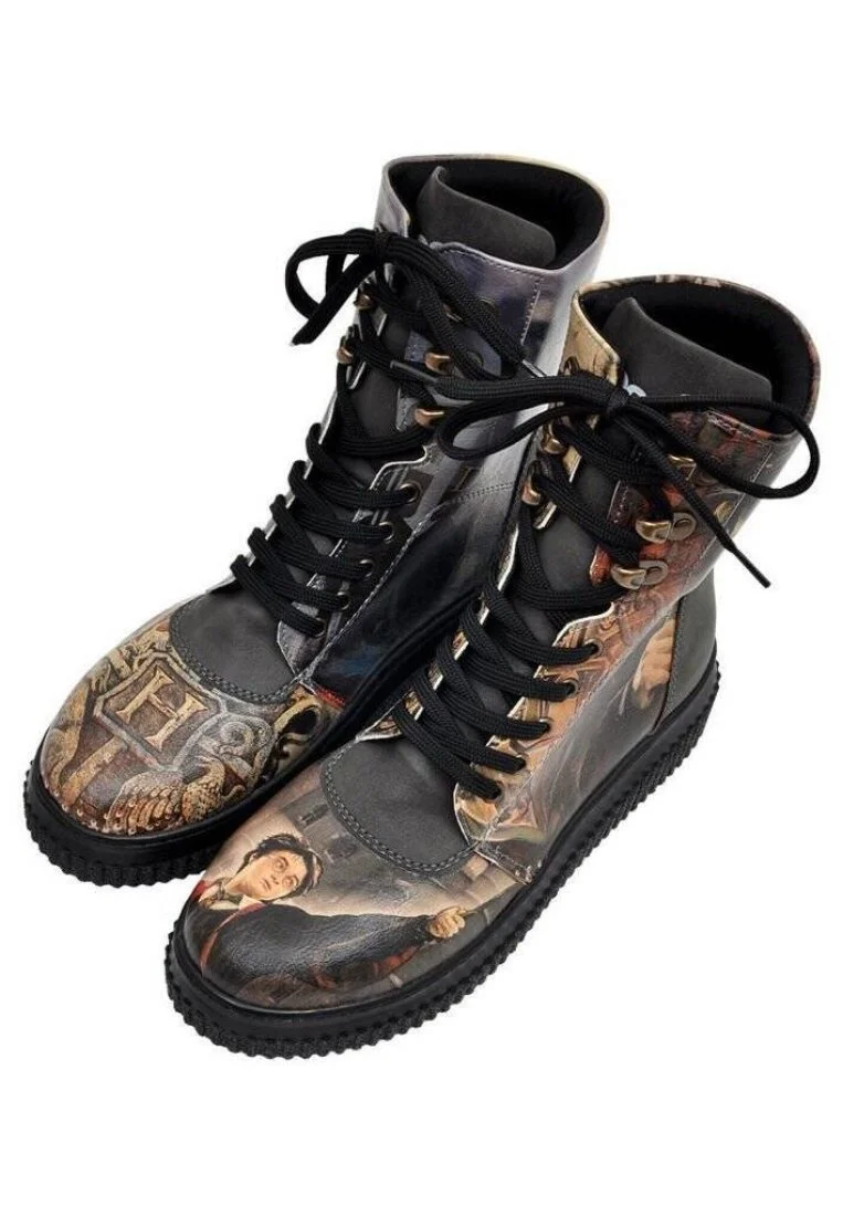 Women Vegan Leather Black Long Boots - Warner Bros Triwizard Tournament Harry Potter Design