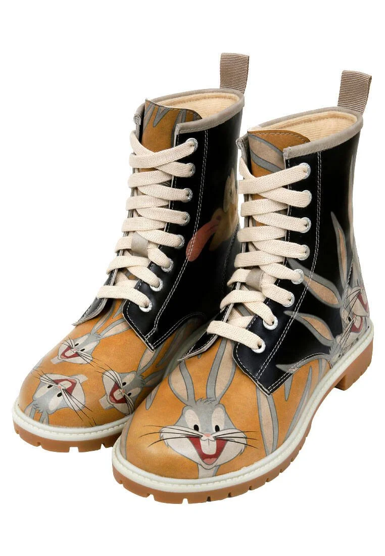 Women Vegan Leather Black Long Boots - Warner Bros Looney Tunes Double Trouble Design Women Vegan Leather Black Long Boots - Warner Bros Looney Tunes Double Trouble Design