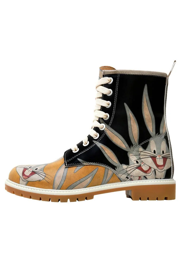 Women Vegan Leather Black Long Boots - Warner Bros Looney Tunes Double Trouble Design Women Vegan Leather Black Long Boots - Warner Bros Looney Tunes Double Trouble Design