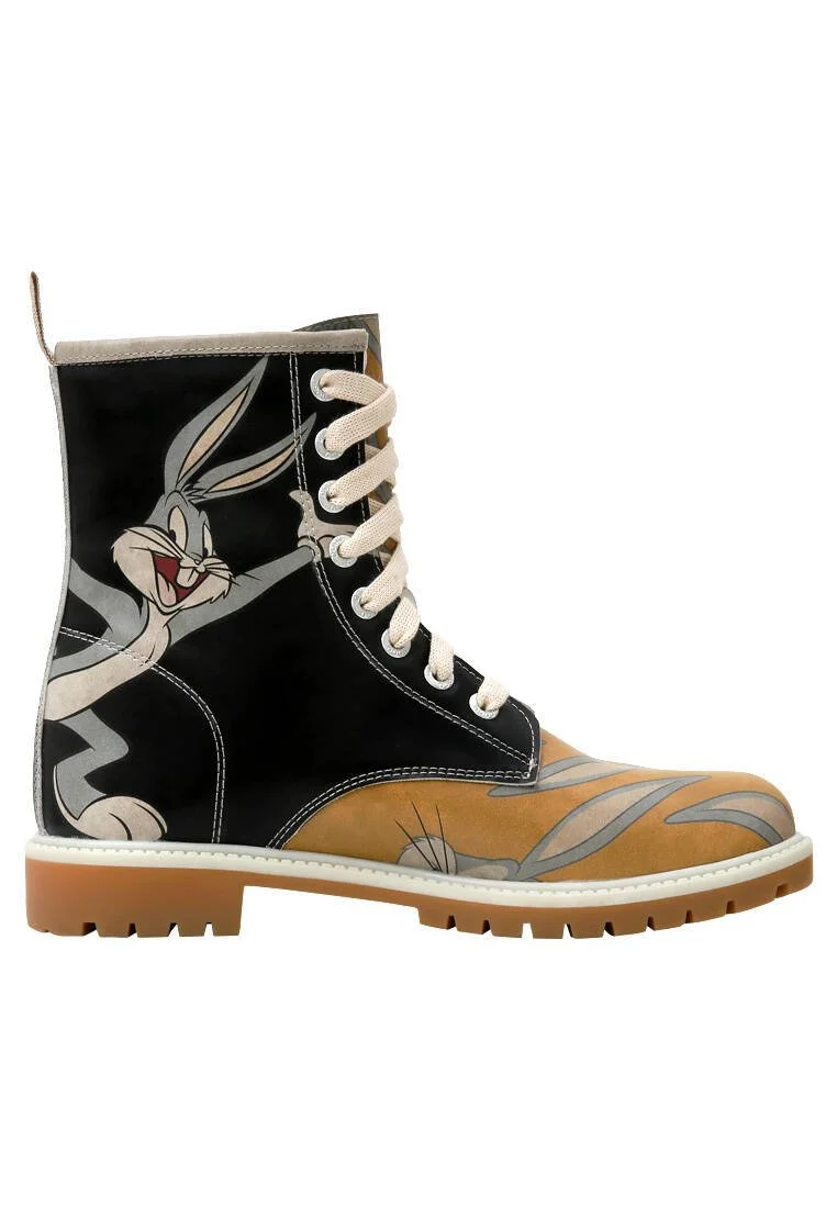 Women Vegan Leather Black Long Boots - Warner Bros Looney Tunes Double Trouble Design Women Vegan Leather Black Long Boots - Warner Bros Looney Tunes Double Trouble Design