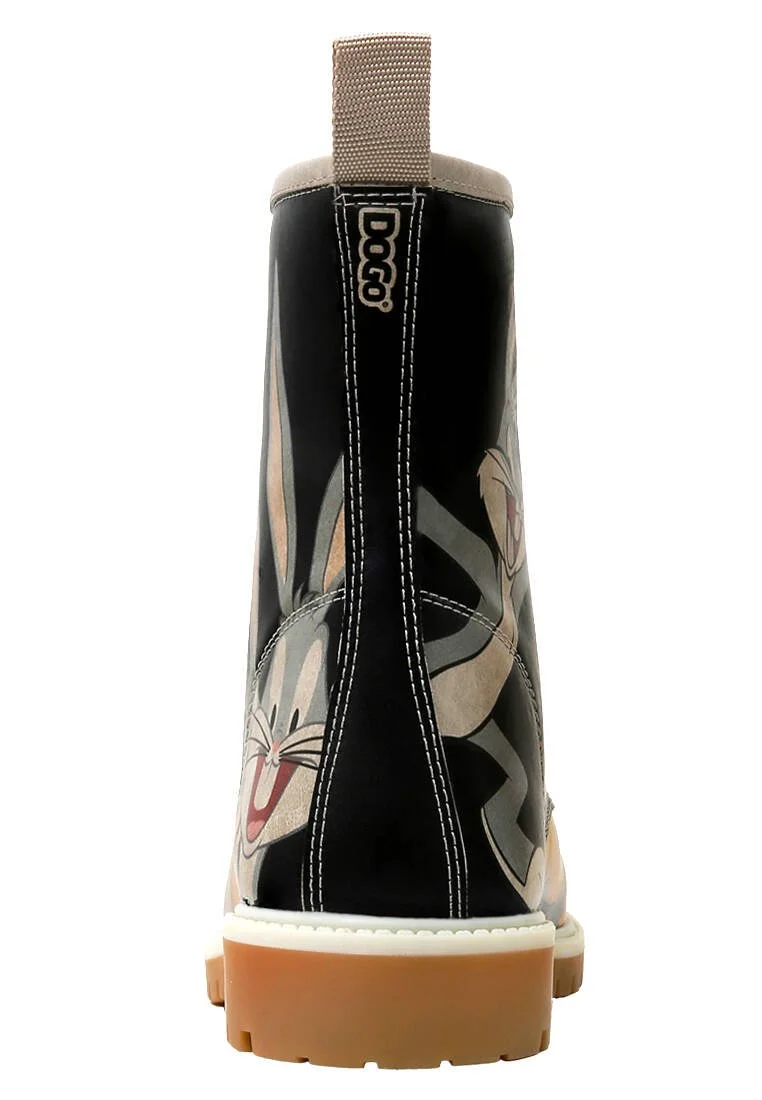 Women Vegan Leather Black Long Boots - Warner Bros Looney Tunes Double Trouble Design Women Vegan Leather Black Long Boots - Warner Bros Looney Tunes Double Trouble Design
