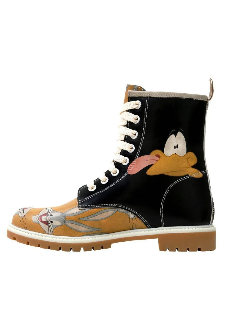 Women Vegan Leather Black Long Boots - Warner Bros Looney Tunes Double Trouble Design Women Vegan Leather Black Long Boots - Warner Bros Looney Tunes Double Trouble Design