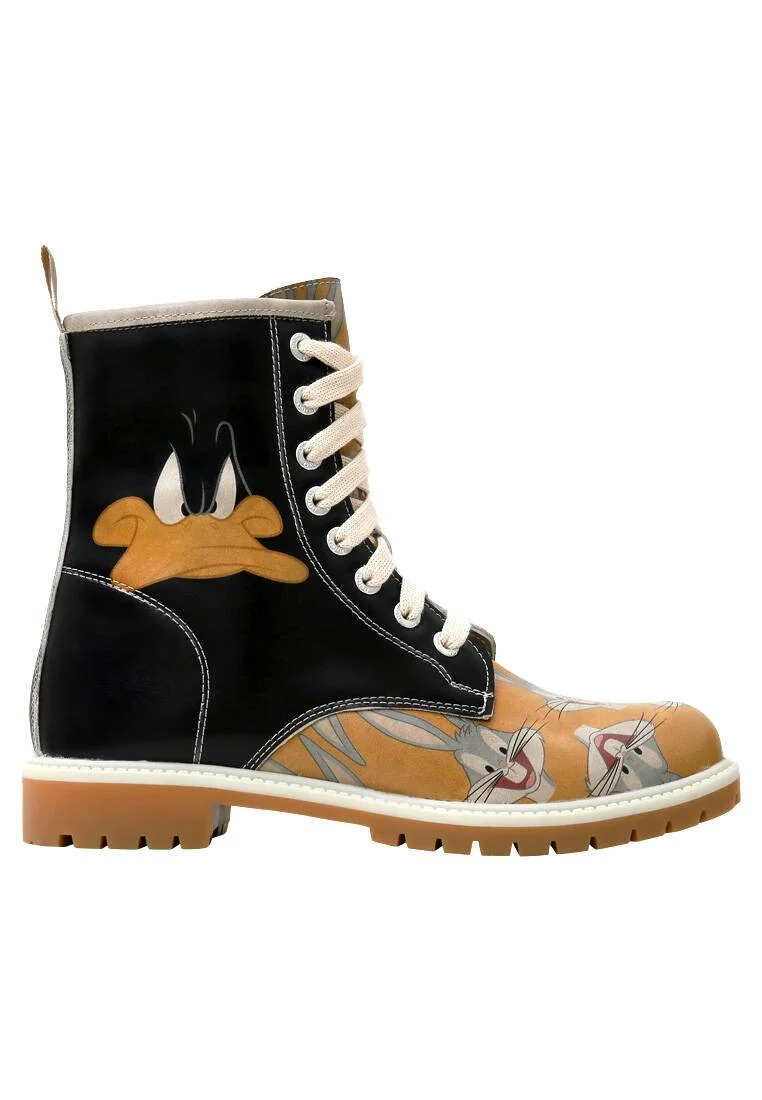 Women Vegan Leather Black Long Boots - Warner Bros Looney Tunes Double Trouble Design Women Vegan Leather Black Long Boots - Warner Bros Looney Tunes Double Trouble Design