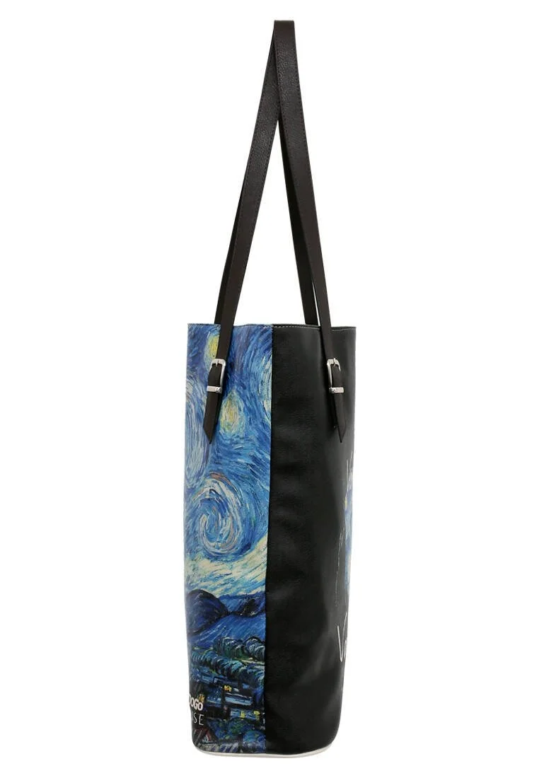 Women Vegan Leather Black Shoulder Bag - Vincent van Gogh Starry Dream Muse Design