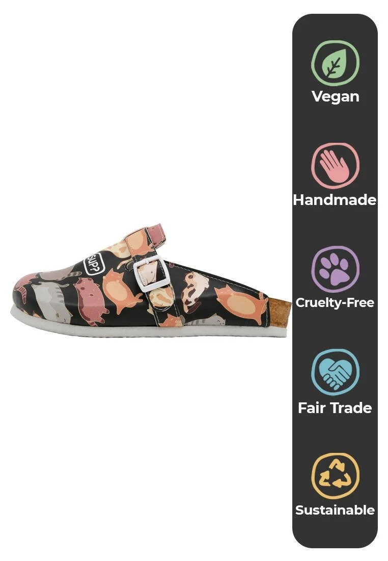 Women Vegan Leather Black Slippers - Sup Hooman? Design