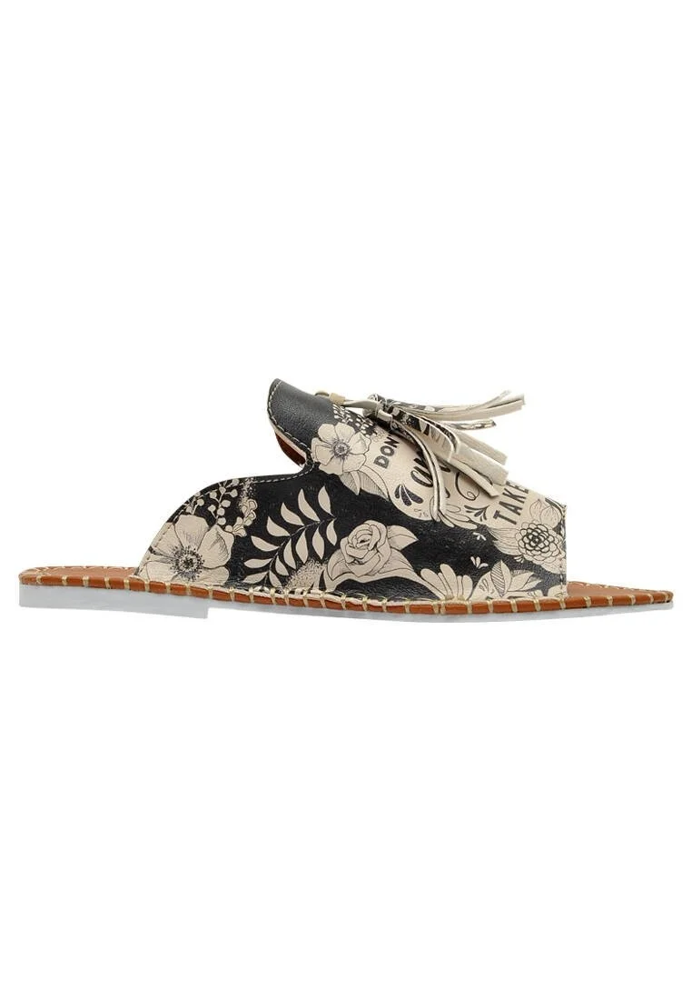 Women Vegan Leather Black Slippers - DonT Give Up Design