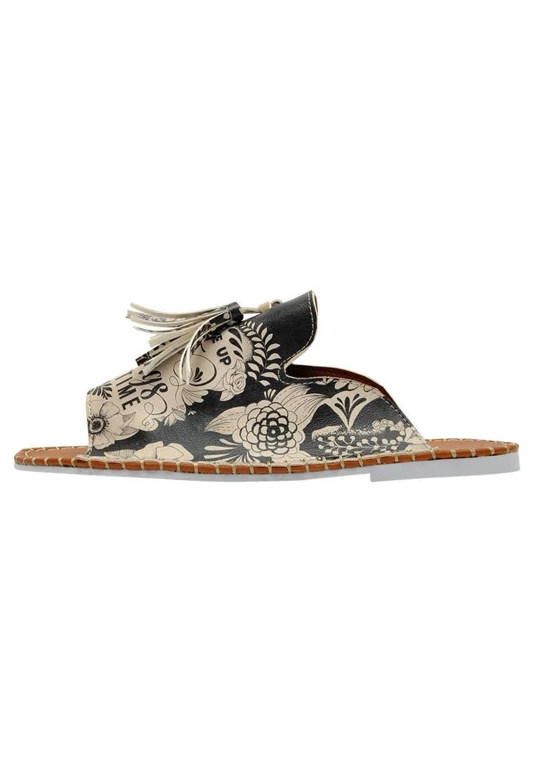 Women Vegan Leather Black Slippers - DonT Give Up Design