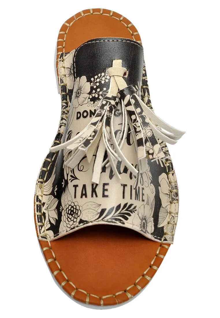 Women Vegan Leather Black Slippers - DonT Give Up Design