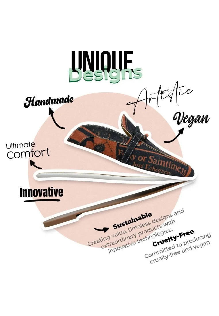 Women Vegan Leather Black Slippers - Folly or Saintliness Design