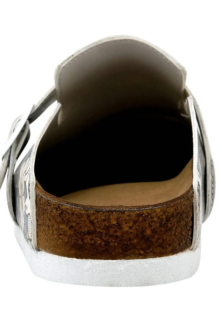Women Vegan Leather Black Slippers - Bee with Flowers Design