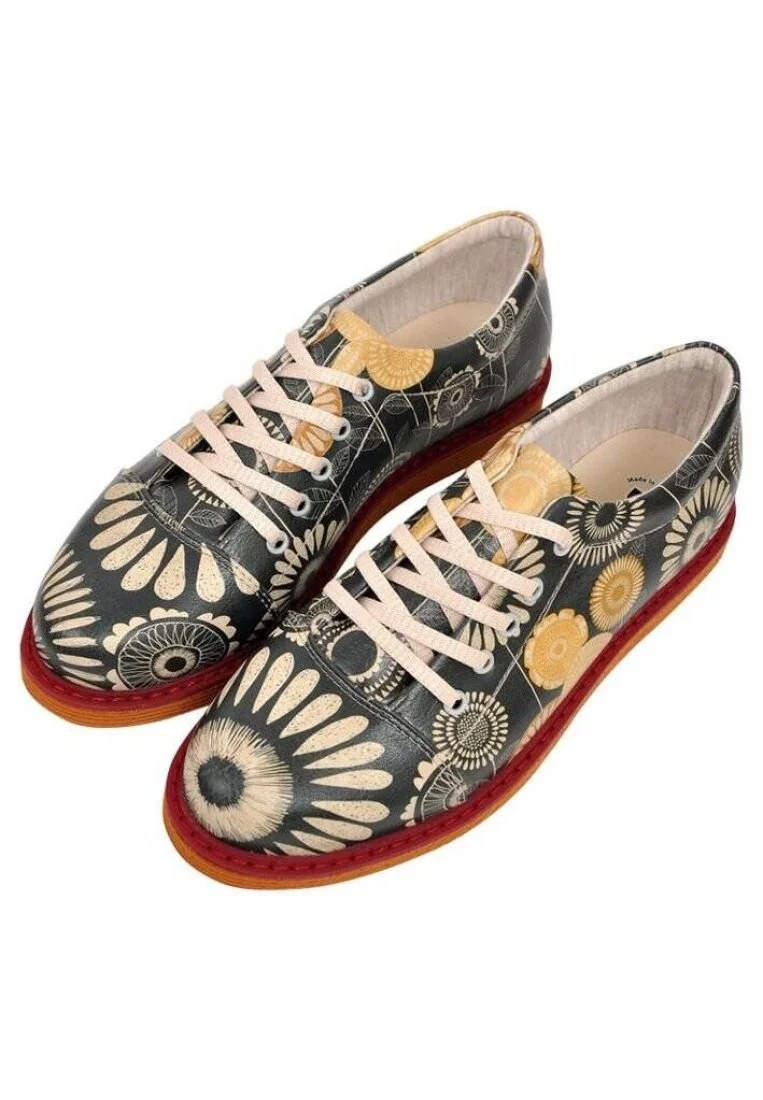 Women Vegan Leather Black Sneakers - A Bouquet of Sun Design