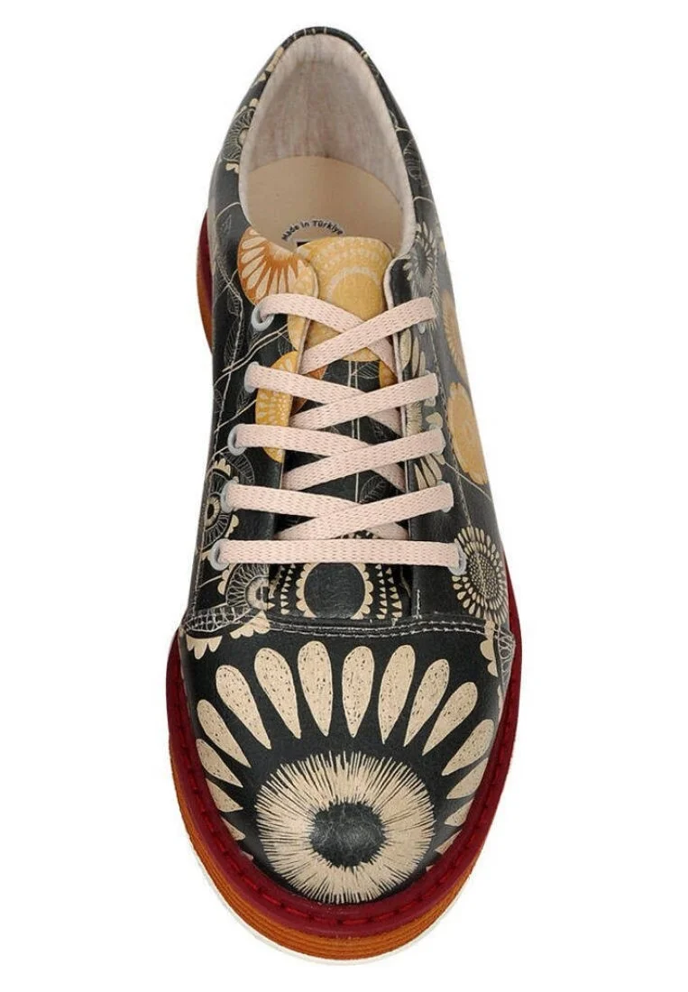 Women Vegan Leather Black Sneakers - A Bouquet of Sun Design